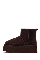Woman Brown Thick-Soled Suede Teddy Boots | Derimod