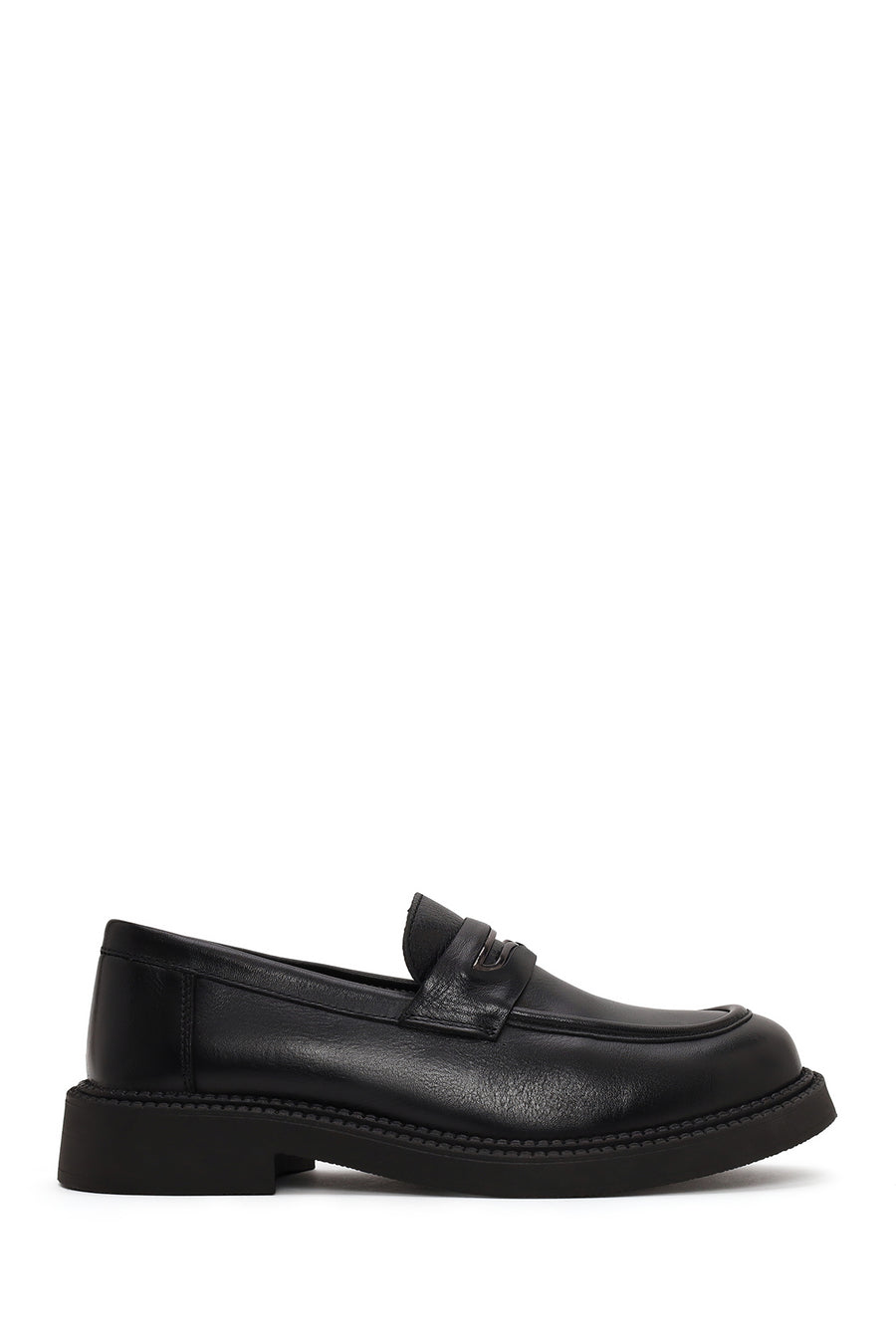 Woman Black Thick-Soled Leather Loafer AF450010DV | Derimod