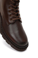 Men's Brown Lace-Up Zipper Leather Casual Boot | Derimod