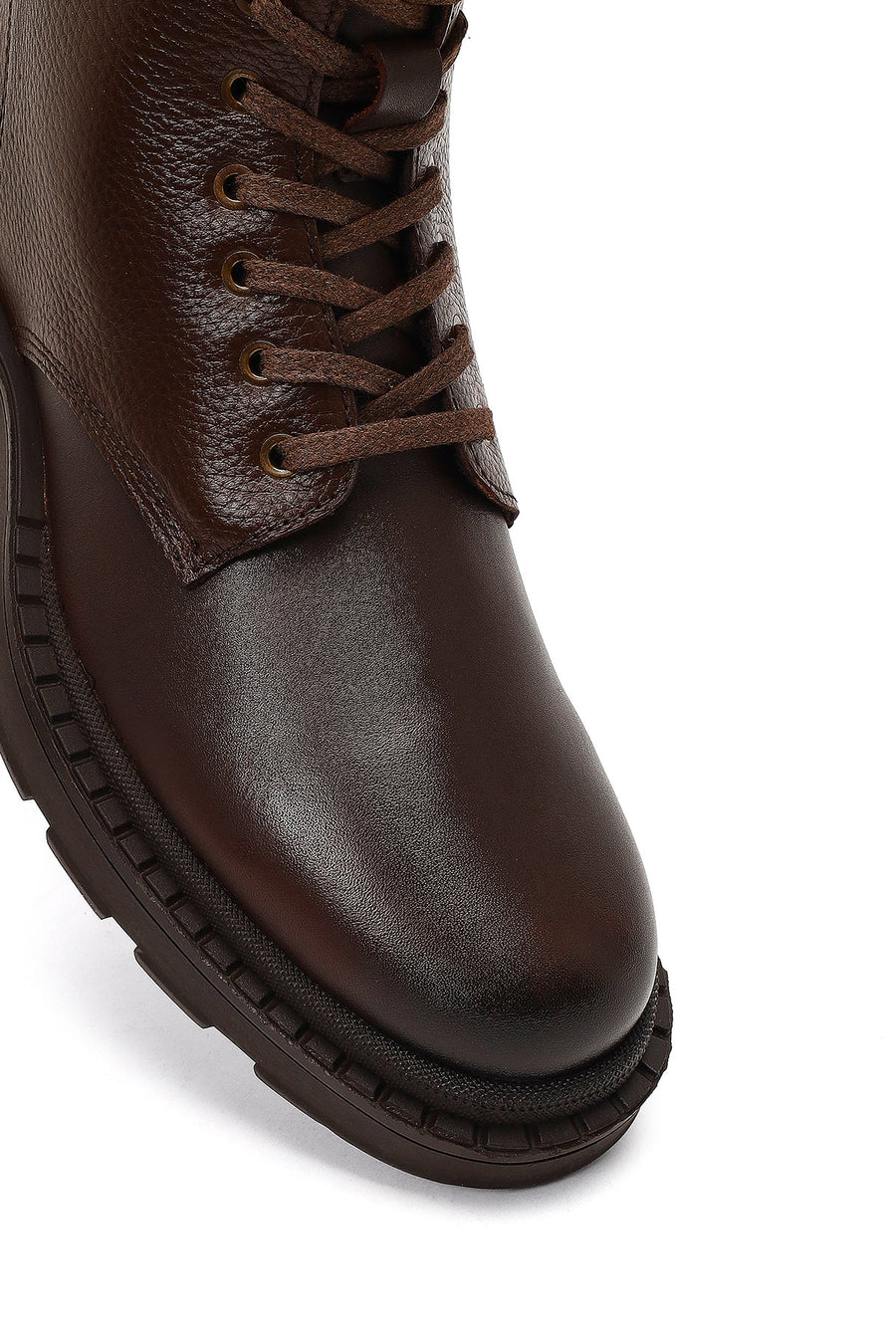 Men's Brown Lace-Up Zipper Leather Casual Boot