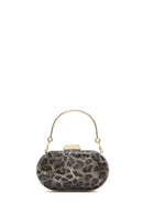 Women's Gold Leopard Pattern Long Strap Mini Clutch Evening Bag | Derimod