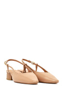 Women's Beige Open Back Short Chunky Heel Leather Ballet Flats | Derimod