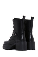Women's Black Leather Zippered Heeled Boots | Derimod