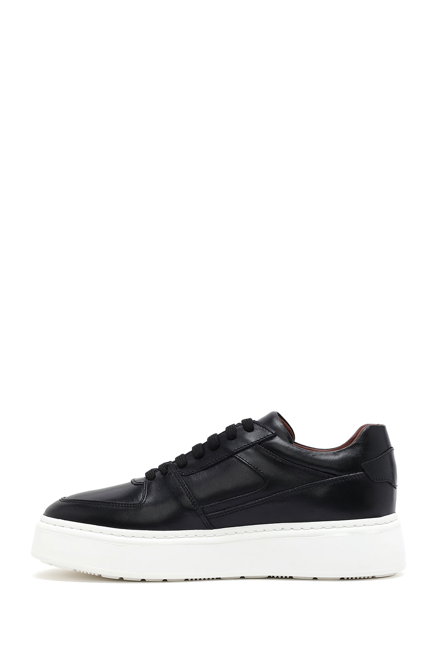 Erkek Siyah Bağcıklı Kalın Tabanlı Deri Sneaker