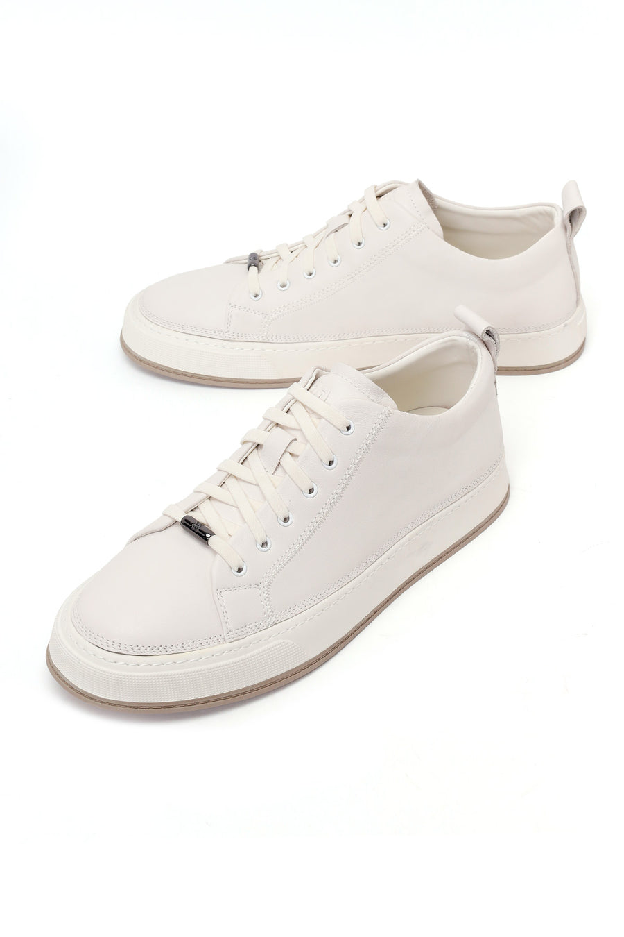 Erkek Beyaz Bağcıklı Deri Sneaker