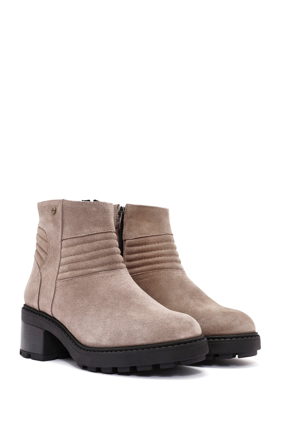Women's Mink Zippered Thick Heel Suede Leather Boots