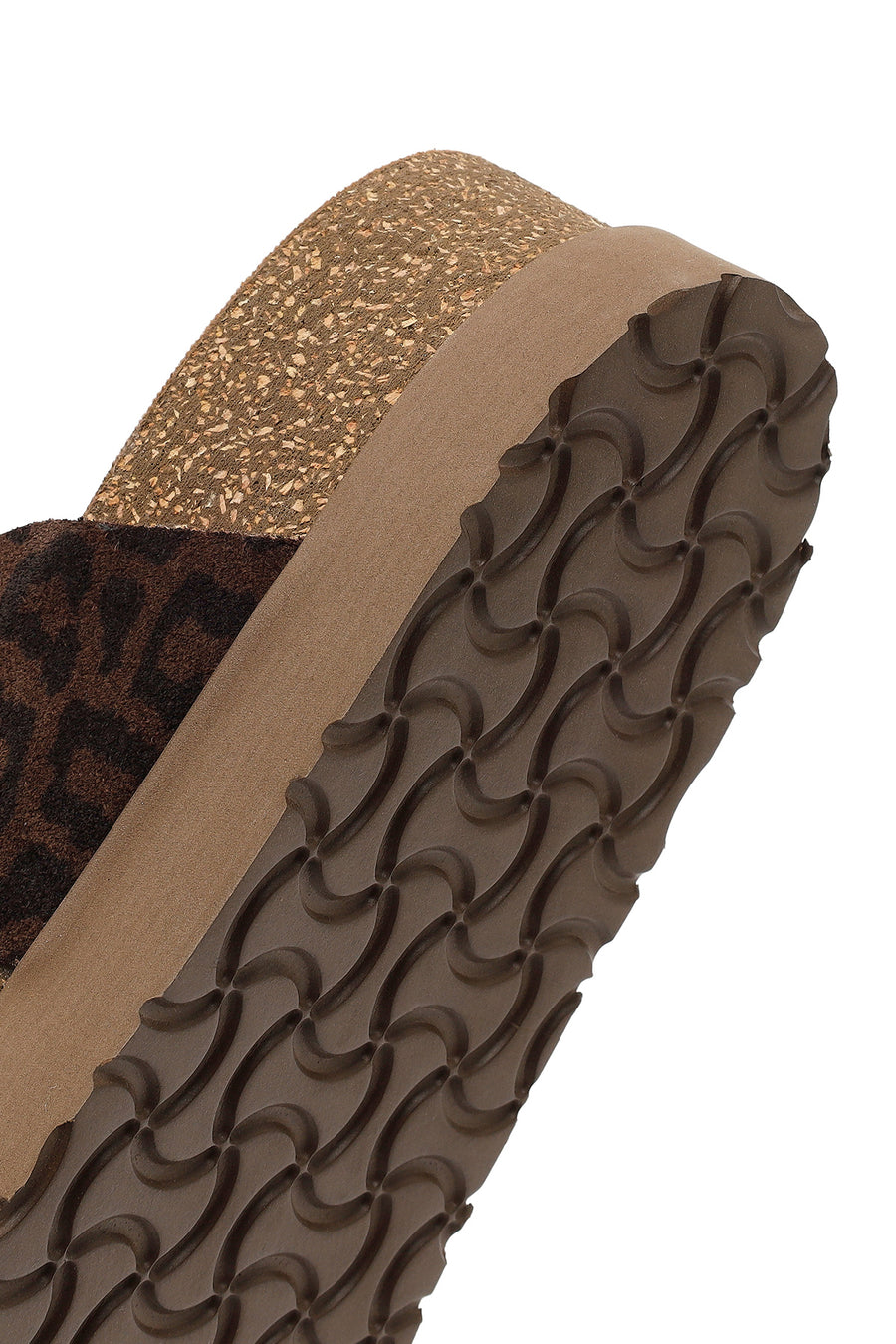 Women's Brown Double Buckle Leopard Print Chunky Sole Suede Leather Slippers