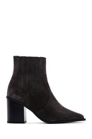 Women's Anthracite Suede Leather Heeled Cowboy Boots | Derimod