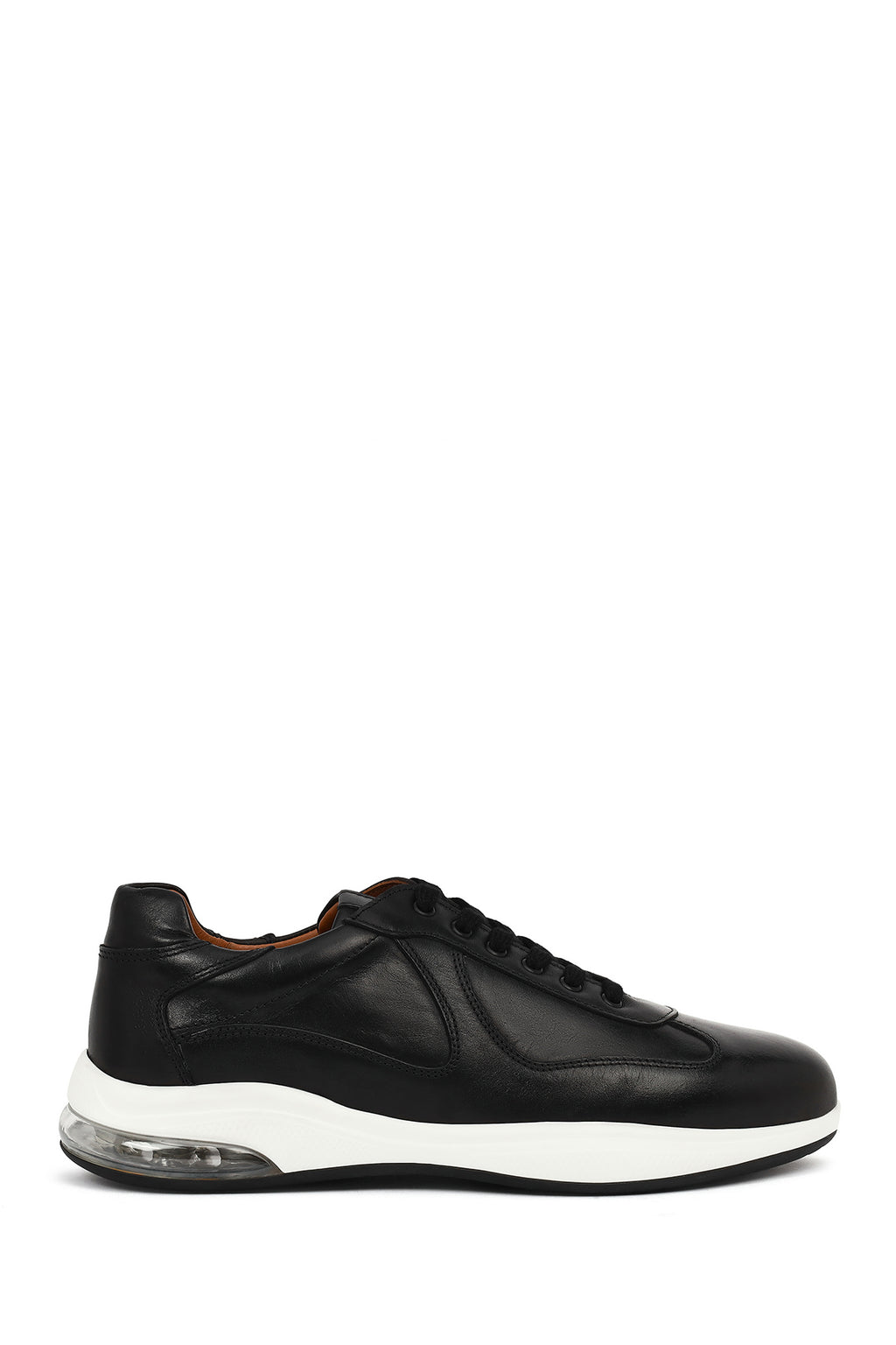 Erkek Siyah Bağcıklı Deri Casual Sneaker