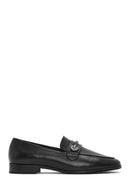 Women's Black Buckled Leather Masculine Loafer | Derimod