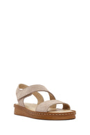 Women's Beige Suede Leather Comfort Sandals | Derimod