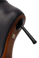 Woman Black Zip Closure Stiletto-Heel Leather Boots | Derimod