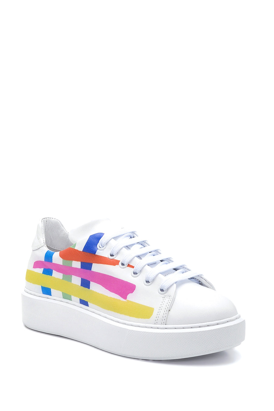 Kadın Deri Renkli Şeritli Sneaker