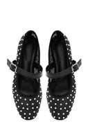 Women's Black Buckled Stone Fabric Ballerinas | Derimod
