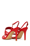 Woman Red Buckled Ankle Strap Slim High-Heeled Patent Leather Sandals | Derimod
