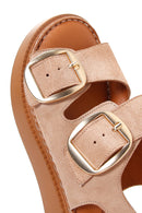 Women's Powder Leather Buckle Comfort Sandals | Derimod