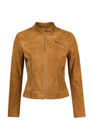Kylie Woman Camel Mandarin Collar Short Suede Leather Jacket | Derimod