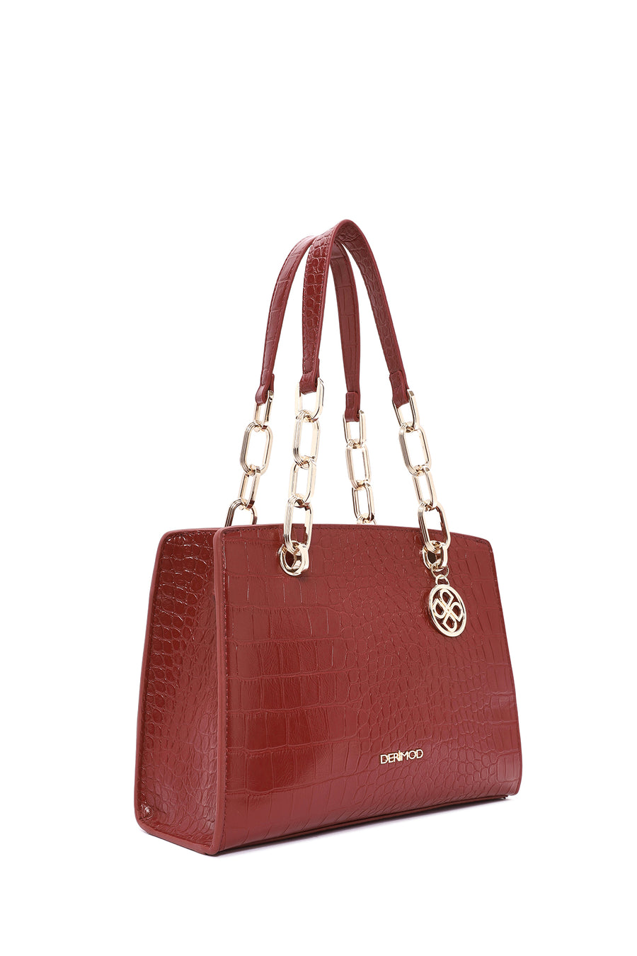 Women's Claret Red Long Strap Crocodile Patterned Classic Shoulder Bag