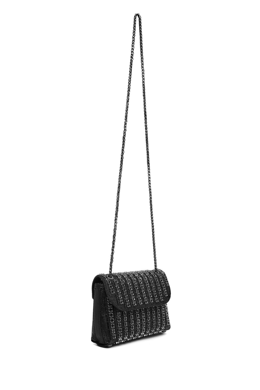 Women's Black Chain Strap Embellished Evening Bag