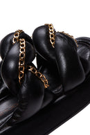 Women's Black Leather Chain Detailed Thick Soled Slippers | Derimod