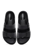 Men's Black Double Buckle Slippers | Derimod