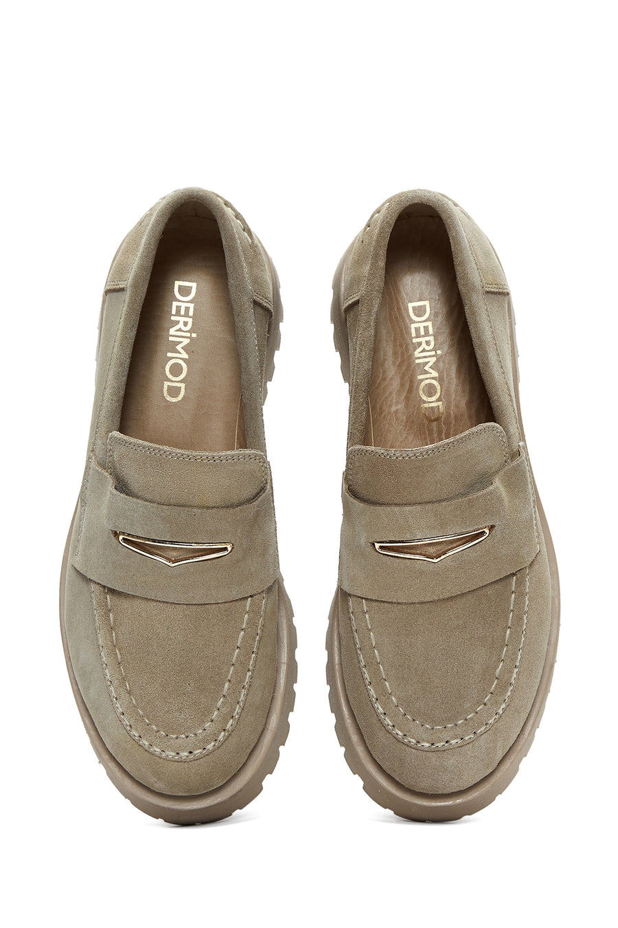 Women's Beige Thick Soled Suede Leather Masculine Loafer