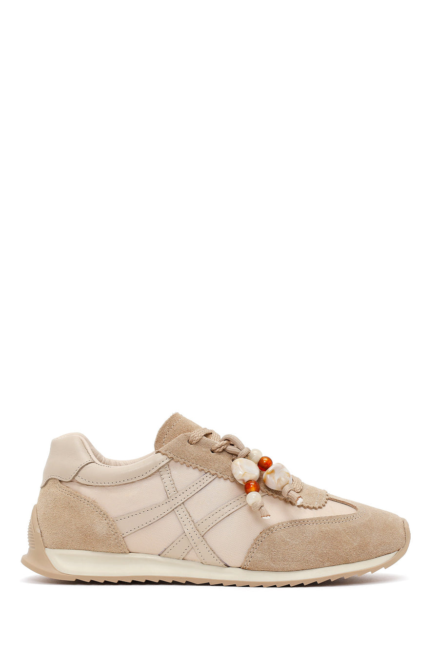 Kadın Bej Bağcıklı Charmlı Deri Sneaker 26SFD221414 | Derimod