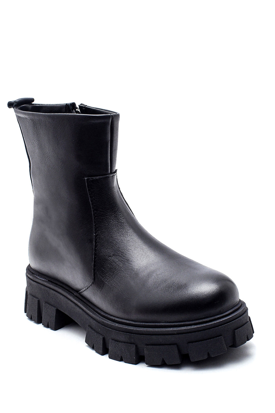 Women's Leather Zippered High Heel Boots