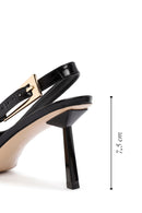 Women's Black Crocodile Patterned Open Back Thin Heeled Leather Shoes | Derimod