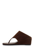 Women's Brown Platform Suede Leather Slippers | Derimod