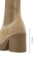 Women's Beige Thick Heeled Suede Leather Chelsea Boots | Derimod