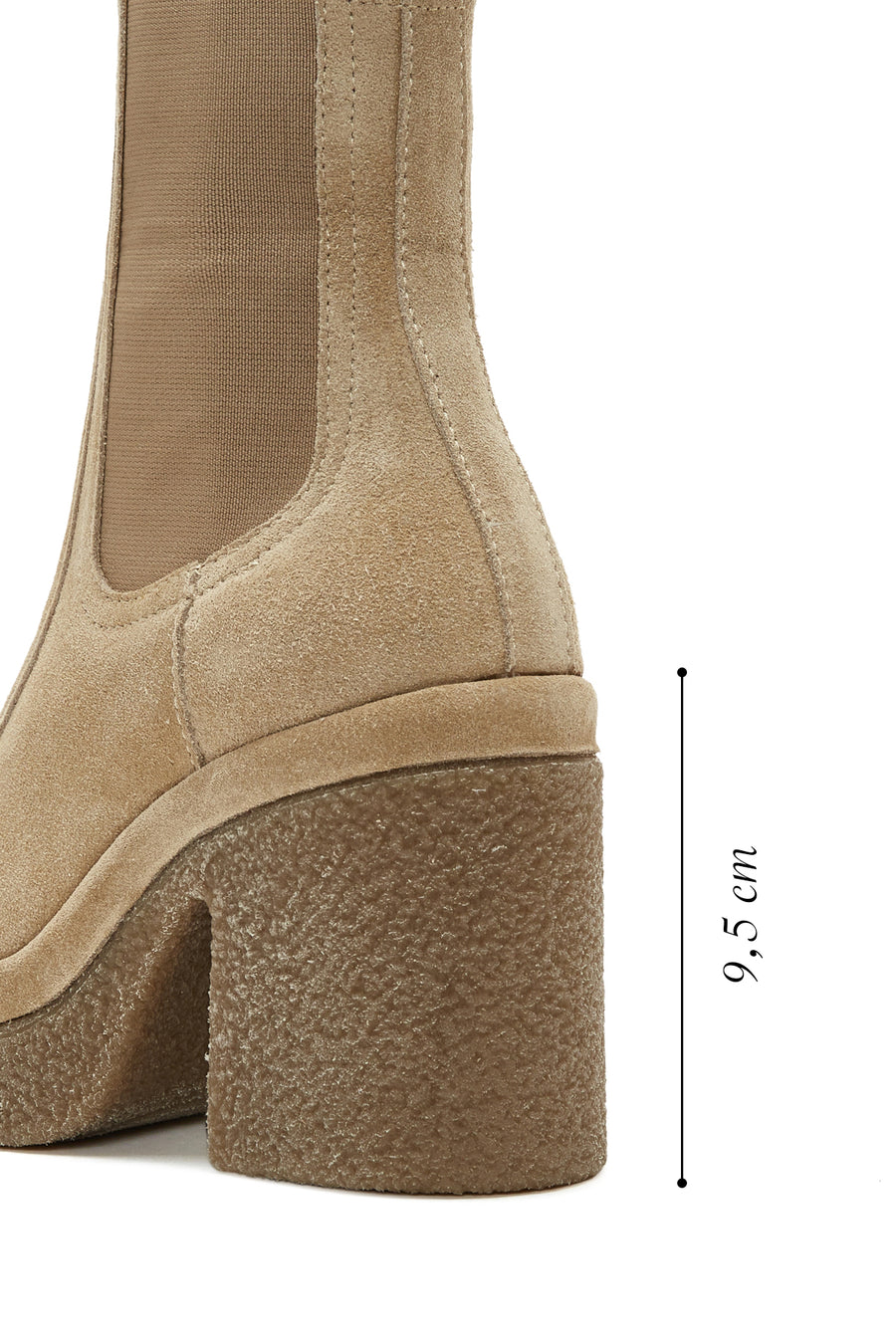 Women's Beige Thick Heeled Suede Leather Chelsea Boots