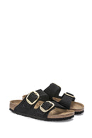 Birkenstock Women's Black Suede Leather Arizona Big Buckle Slippers | Derimod