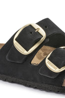 Birkenstock Women's Black Suede Leather Arizona Big Buckle Slippers | Derimod