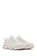 Skechers Women's Beige Glide Step Gratify Lace-Up Fabric Sneakers | Derimod