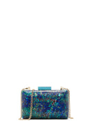 Women's Green Long Chain Strap Patterned Mini Clutch Evening Bag | Derimod