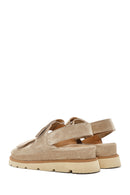 Women's Beige Strapped Chunky Sole Suede Leather Sandals | Derimod