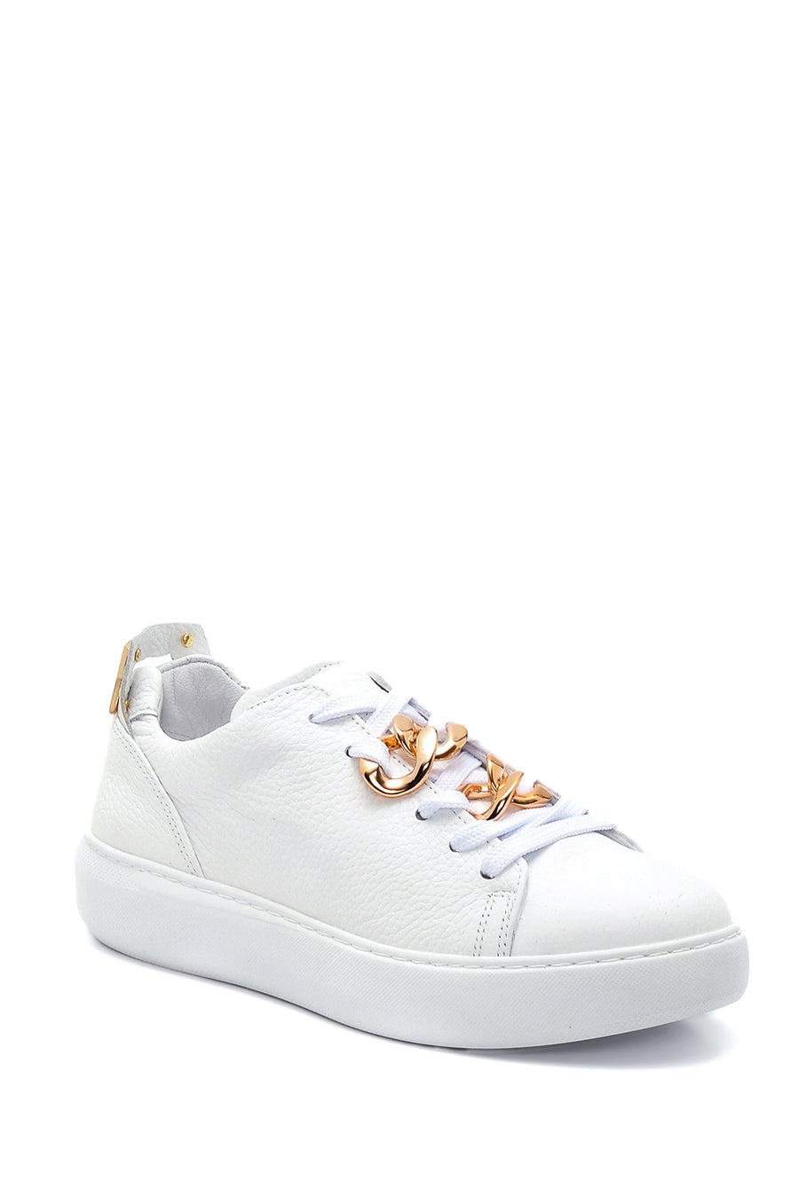 Women's White Leather Chain Sneaker