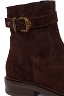 Woman Brown Zip Closure Buckled Suede Leather Boots | Derimod