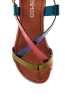 Women's Multicolored Leather Flip Flops Flat Bodrum Sandals | Derimod