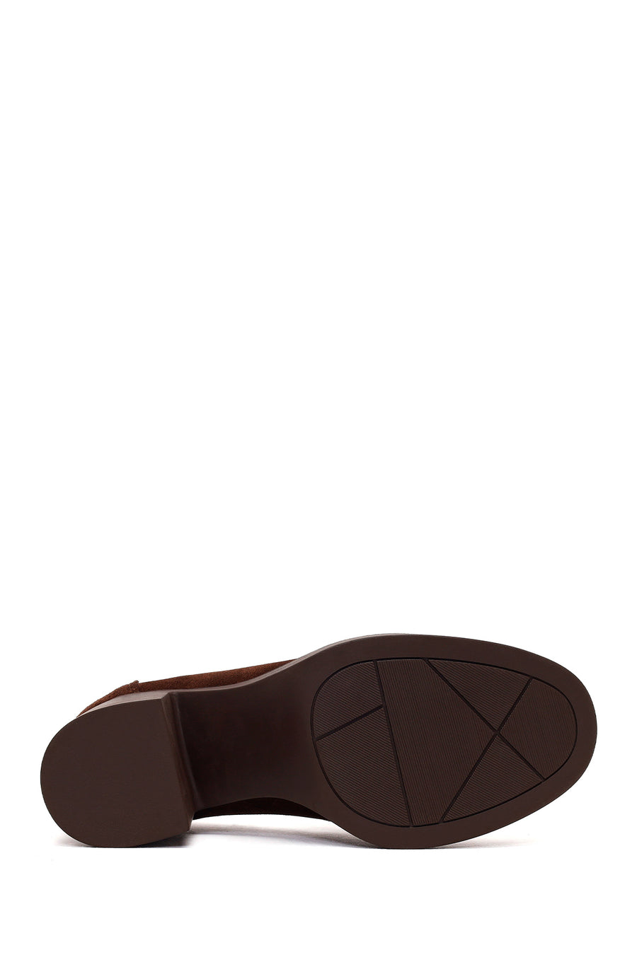 Woman Brown Chunky Heeled Suede Loafer