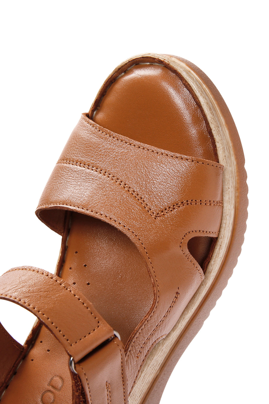 Women's Tan Thick Soled Leather Comfort Sandals with Ankle Strap