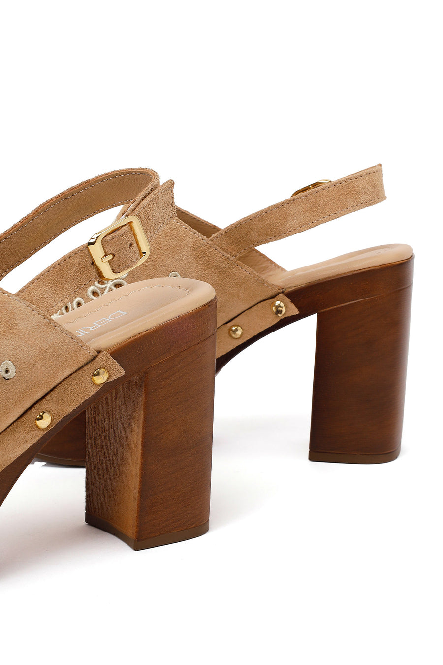 Woman Beige Ankle-Buckle Platform High Chunky High-Heel Suede Sandal
