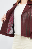 London Kadın Bordo Biker Deri Ceket | Derimod