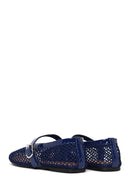 Woman Navy Mesh Ballerine Shoes | Derimod