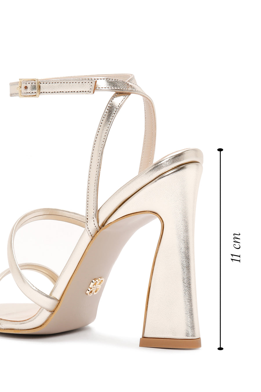 Women's Gold Ankle Strap Heeled Metallic Sandals