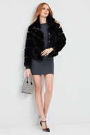 Melrose Women's Black Teddy Leather Jacket | Derimod