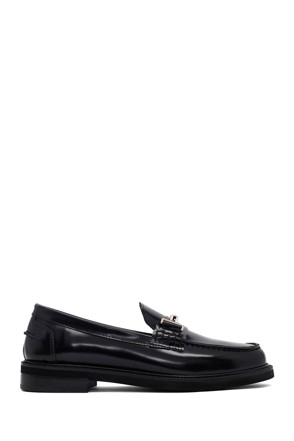 Kadın Siyah Tokalı Deri Maskülen Loafer