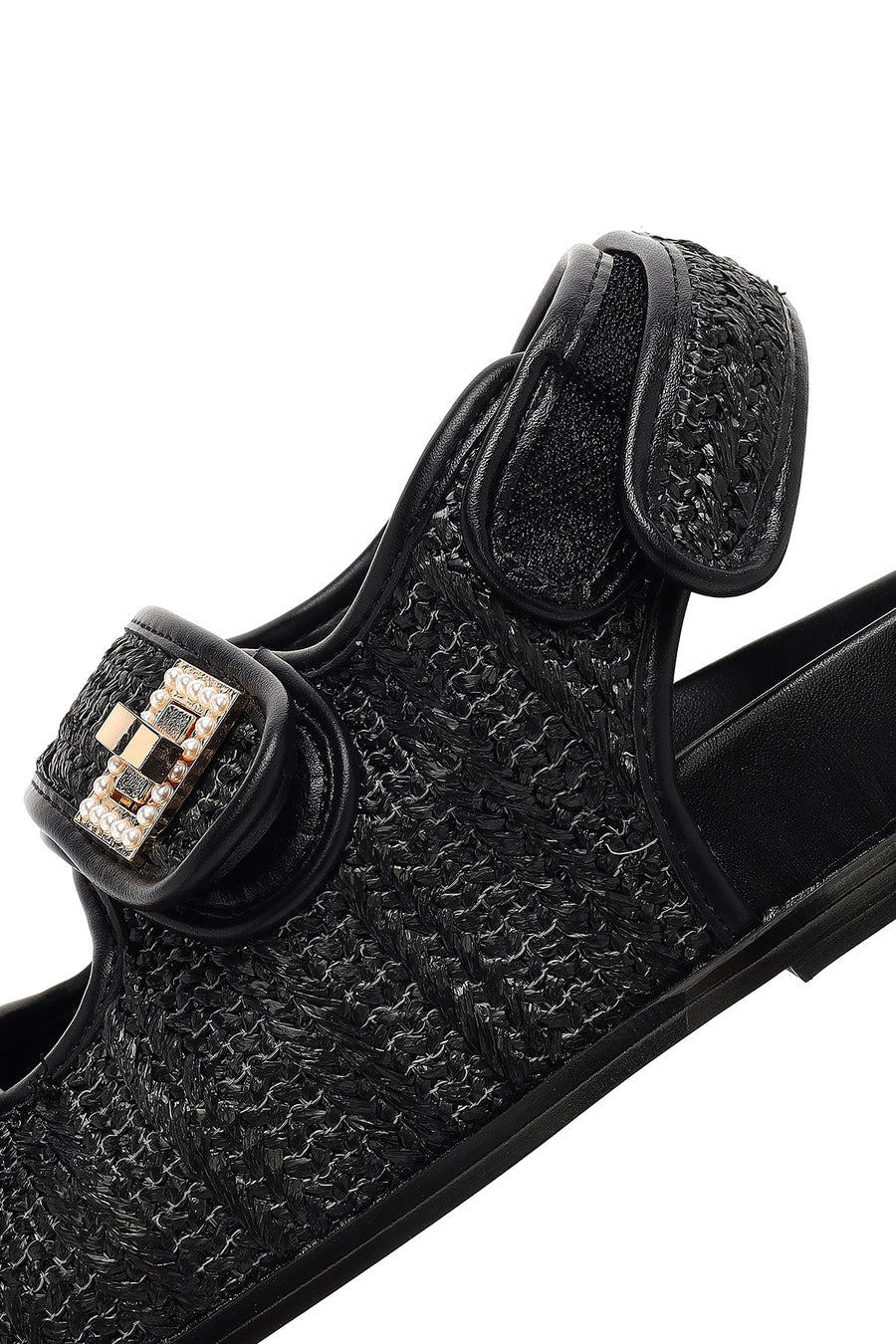Women's Black Straw Sandals