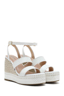 Women's White Ankle Buckle Wedge Heel Espadrille Sandals | Derimod